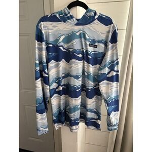 Good Good Hooded Shirt Mens Medium Blue Graphic Golf Long Sleeve Performance